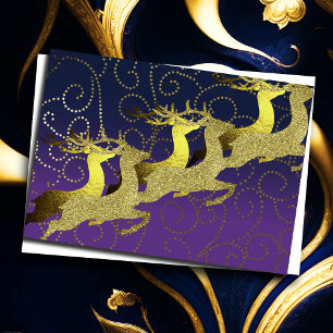 Cartes Pour Fêtes Annuelles Père Noël Reindeer Purple Navy Blue Gold