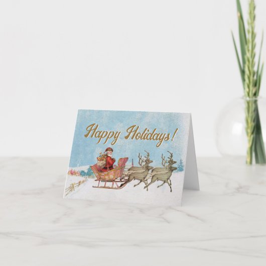 Cartes Pour Fêtes Annuelles Père Noël Reindeer Sleigh Joyeuses vacances Noël V (Devant)