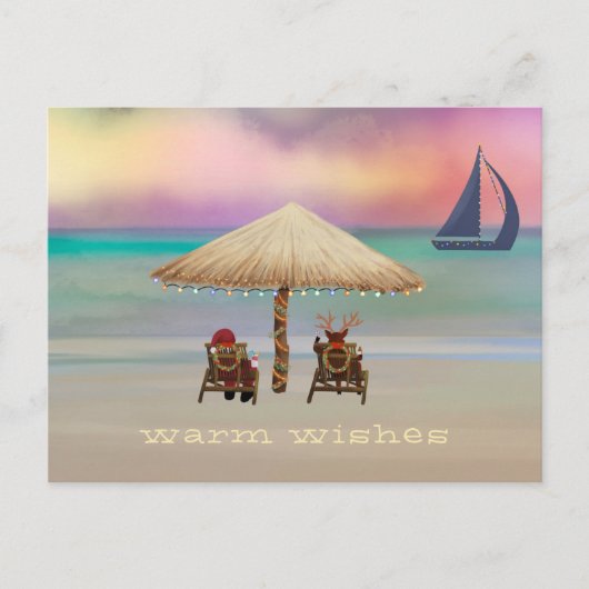 Cartes Pour Fêtes Annuelles Père Noël Reindeer Tropical Island Summer Holiday (Devant)