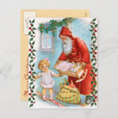 Cartes Pour Fêtes Annuelles Père Noël Remise des cadeaux de Noël (Devant / Derrière)