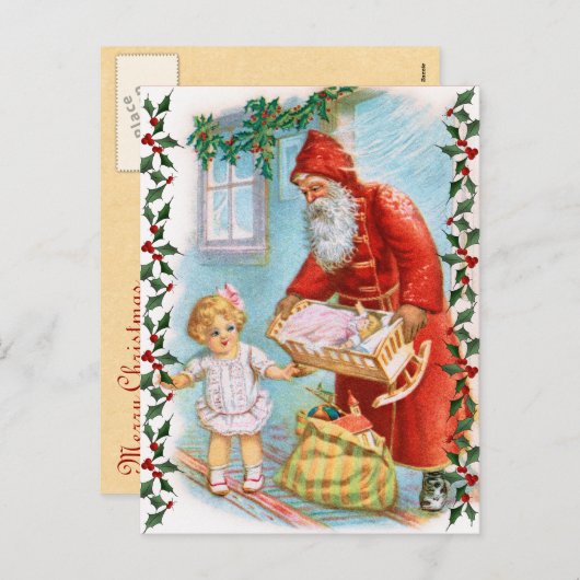 Cartes Pour Fêtes Annuelles Père Noël Remise des cadeaux de Noël (Devant / Derrière)