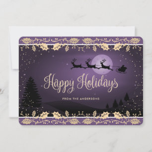 Cartes Pour Fêtes Annuelles Père Noël Renne de Noël de Holly Neige Or Pourpre