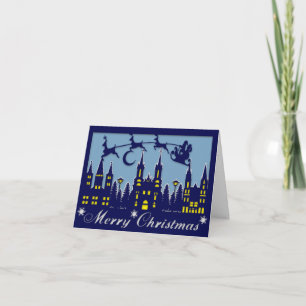 Cartes Pour Fêtes Annuelles Père Noël Renne Paysage Urbain Découpage Papier No