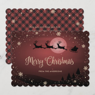 Cartes Pour Fêtes Annuelles Père Noël Rennes Flocon de Neige Carreaux Rouges