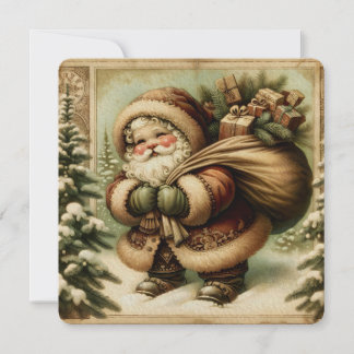 Cartes Pour Fêtes Annuelles Père Noël rétro avec des cadeaux
