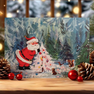 Cartes Pour Fêtes Annuelles Père Noël Rétro Vintage Animaux de la Forêt Noël