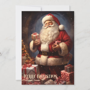 Cartes Pour Fêtes Annuelles Père Noël rétro vintage avec cadeaux de Noël