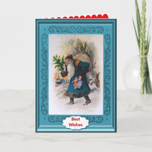 Cartes Pour Fêtes Annuelles Père Noël revêtu d'une robe bleu (Devant)