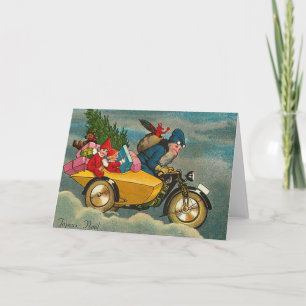 Cartes Pour Fêtes Annuelles père Noël Rides a Motorcycle - Noël