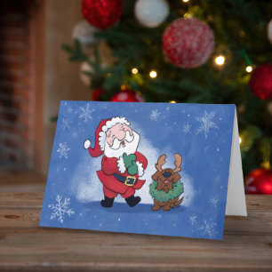 Cartes Pour Fêtes Annuelles Père Noël Rieur Renne Labrador Mignon Plié