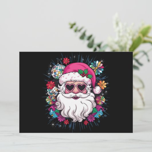 Cartes Pour Fêtes Annuelles Père Noël Rose Disco Noël Drôle de fête de Noël (Debout devant)