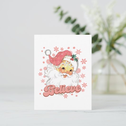 Cartes Pour Fêtes Annuelles père Noël rose Noël festif (Debout devant)