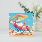 Cartes Pour Fêtes Annuelles Père Noël se détendant sur un transat de plage tro (Debout devant)