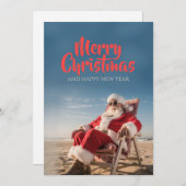 Cartes Pour Fêtes Annuelles Père Noël se détendant sur une chaise de plage (Devant / Derrière)