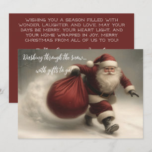 Cartes Pour Fêtes Annuelles Père Noël se précipitant à travers la neige