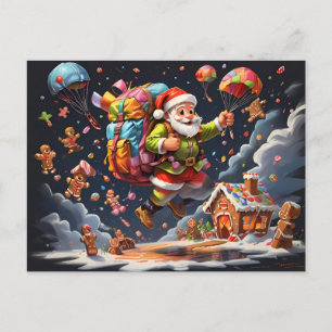 Cartes Pour Fêtes Annuelles Père Noël se tenant au parachute