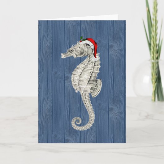 Cartes Pour Fêtes Annuelles Père Noël Seahorse Blue Wood (Devant)