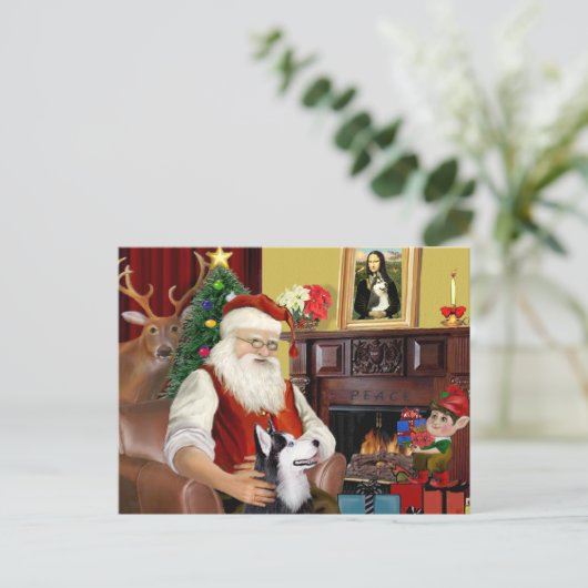 Cartes Pour Fêtes Annuelles Père Noël Sibérien Husky (Debout devant)
