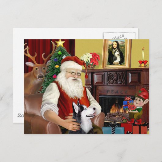 Cartes Pour Fêtes Annuelles Père Noël Sibérien Husky (Devant / Derrière)