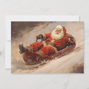 Cartes Pour Fêtes Annuelles Père Noël Sledding Neige Joyeux Noël Vintage