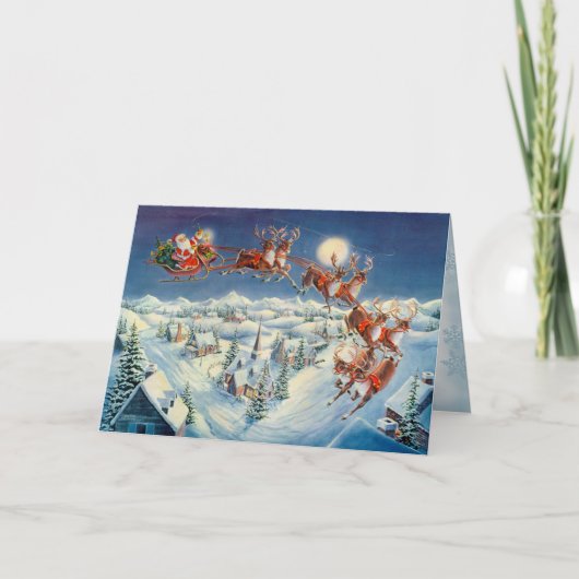 Cartes Pour Fêtes Annuelles PÈRE NOËL, SLEIGH et RENNE par SHARON SHARPE (Devant)