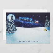 Cartes Pour Fêtes Annuelles Père Noël Sleigh & Reindeer dans le ciel nocturne  (Devant / Derrière)