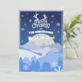 Cartes Pour Fêtes Annuelles Père Noël Sleigh & Reindeer Flying in the Midnight (Debout devant)