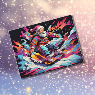 Cartes Pour Fêtes Annuelles Père Noël snowboard Couleurs psychédéliques