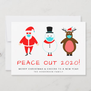 Cartes Pour Fêtes Annuelles père Noël Snowman Reindeer Mask Peace Out 2020 drô