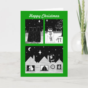 Cartes Pour Fêtes Annuelles père Noël snowman trois rois noir et blanc xmas