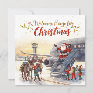 Cartes Pour Fêtes Annuelles Père Noël sort de l'avion Christmas Aviation