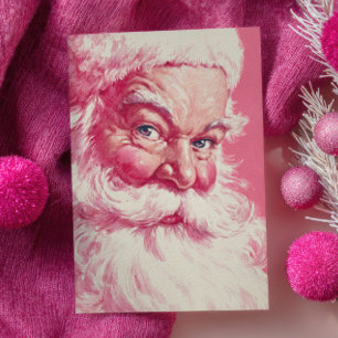 Cartes Pour Fêtes Annuelles Père Noël souriant vintage Noël rose rétro