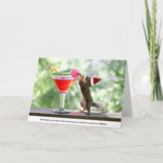 Cartes Pour Fêtes Annuelles Père Noël Squirrel Boire un Cocktail