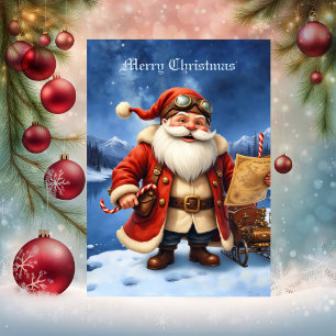 Cartes Pour Fêtes Annuelles Père Noël Steampunk – Aventure de Noël Vintage