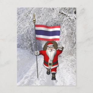 Cartes Pour Fêtes Annuelles Père Noël Sucré Avec Drapeau De Thaïlande