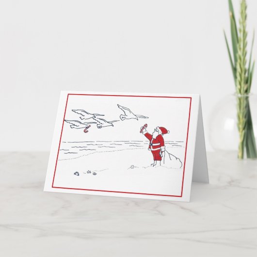 Cartes Pour Fêtes Annuelles Père Noël sur la plage (Devant)
