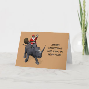 Cartes Pour Fêtes Annuelles Père Noël Sur Rhino Rhinoceros