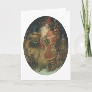 Cartes Pour Fêtes Annuelles Père Noël sur une chèvre