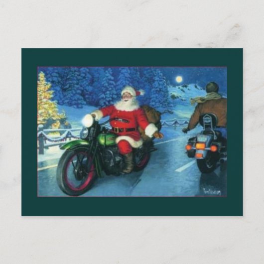 Cartes Pour Fêtes Annuelles père Noël sur une motocyclette (Devant)