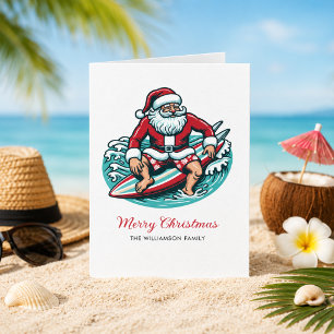 Cartes Pour Fêtes Annuelles Père Noël Surfant Rétro Vibes Tropicales