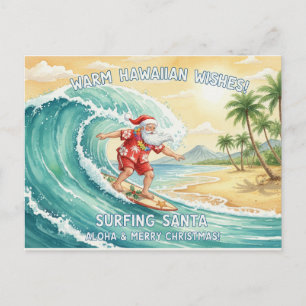 Cartes Pour Fêtes Annuelles Père Noël surfant sur une grosse vague pendant les