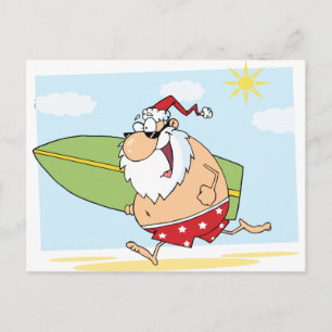 Cartes Pour Fêtes Annuelles père Noël-Surfer-Sur-La-Plage