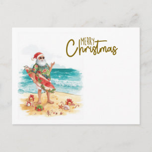 Cartes Pour Fêtes Annuelles Père Noël surfeur célébrant Noël à la plage