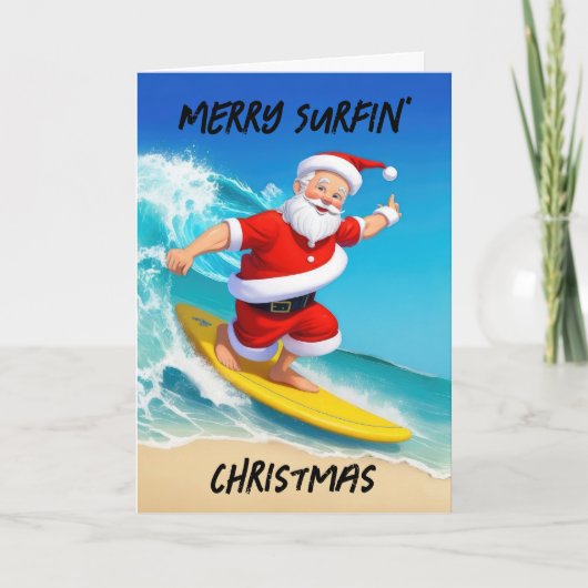 Cartes Pour Fêtes Annuelles Père Noël surfeur Noël (Devant)