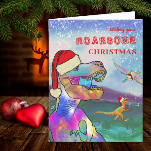 Cartes Pour Fêtes Annuelles Père Noël T-Rex Noël Dinosaure