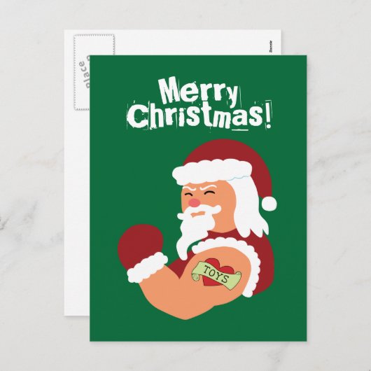 Cartes Pour Fêtes Annuelles Père Noël tatouée (Devant / Derrière)