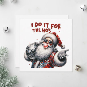 Cartes Pour Fêtes Annuelles Père Noël tenant un ballon disco scintillant.