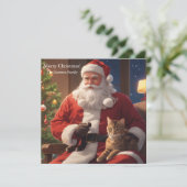 Cartes Pour Fêtes Annuelles Père Noël tenant un chat (Debout devant)