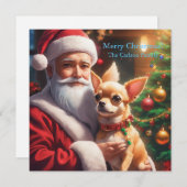 Cartes Pour Fêtes Annuelles Père Noël tenant un chihuahua (Devant / Derrière)
