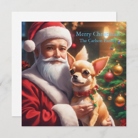 Cartes Pour Fêtes Annuelles Père Noël tenant un chihuahua (Devant / Derrière)